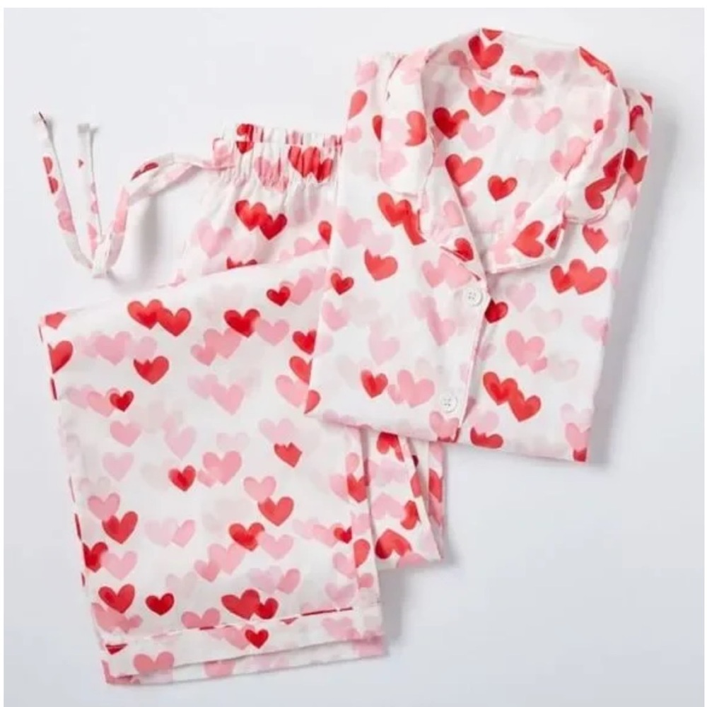 Pottery Barn Teen Heart-Print Pajama Set - Pink & Red Hearts